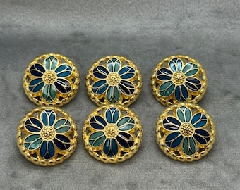 Enamel buttons blue in a gold-tone metal setting 23mm A set of 6