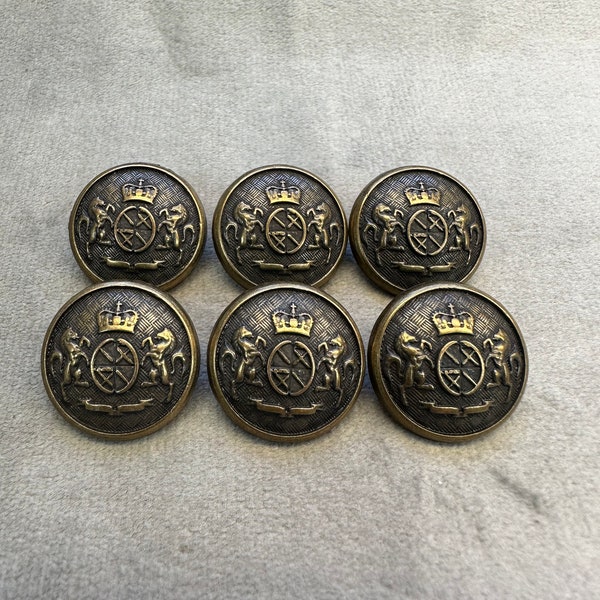 Metal blazer buttons bronze-tone motif design 20mm a set of 6