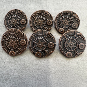Metal buttons copper tone steampunk design by Dill 23mm a set of 6