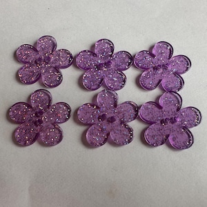 Purple Glitter Flower Buttons: 32mm Sew-Through, Set of 6