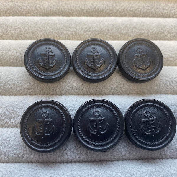 Boutons d’ancrage en cuir noir sur une tige en métal vintage 22mm un jeu de 6