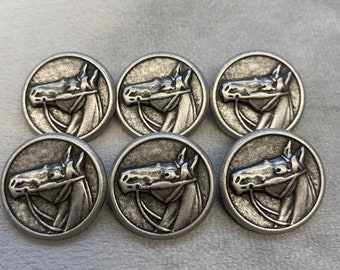 Metal horse buttons silver tone 23mm a set of 6