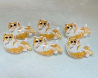 Cat buttons 18 x 28mm a set of six ginger and white