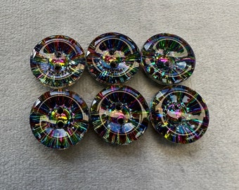 Iridescent buttons in rainbow colours 18mm a set of 6