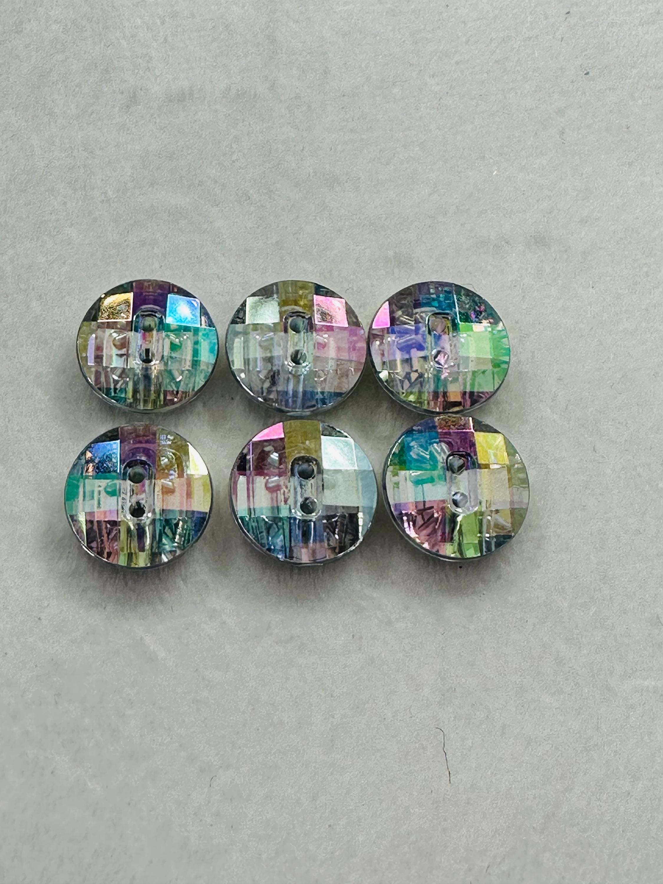 Iridescent Buttons 13mm a Set of Six With a Faceted Sparkly