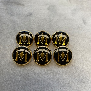 Enamel buttons black with gold tone crown design 15mm a set of 6