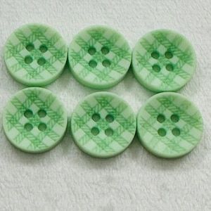 Green buttons eco recycled plastic 15mm a set of 6 textured design