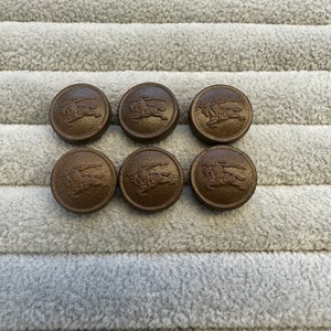 Leather buttons brown knight on horseback motif vintage 15mm a set of 6