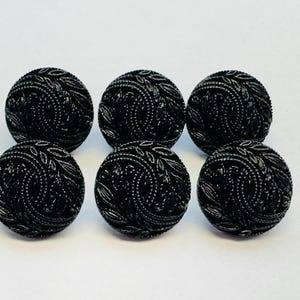 Black buttons 15mm a set of 6 textured leaf design