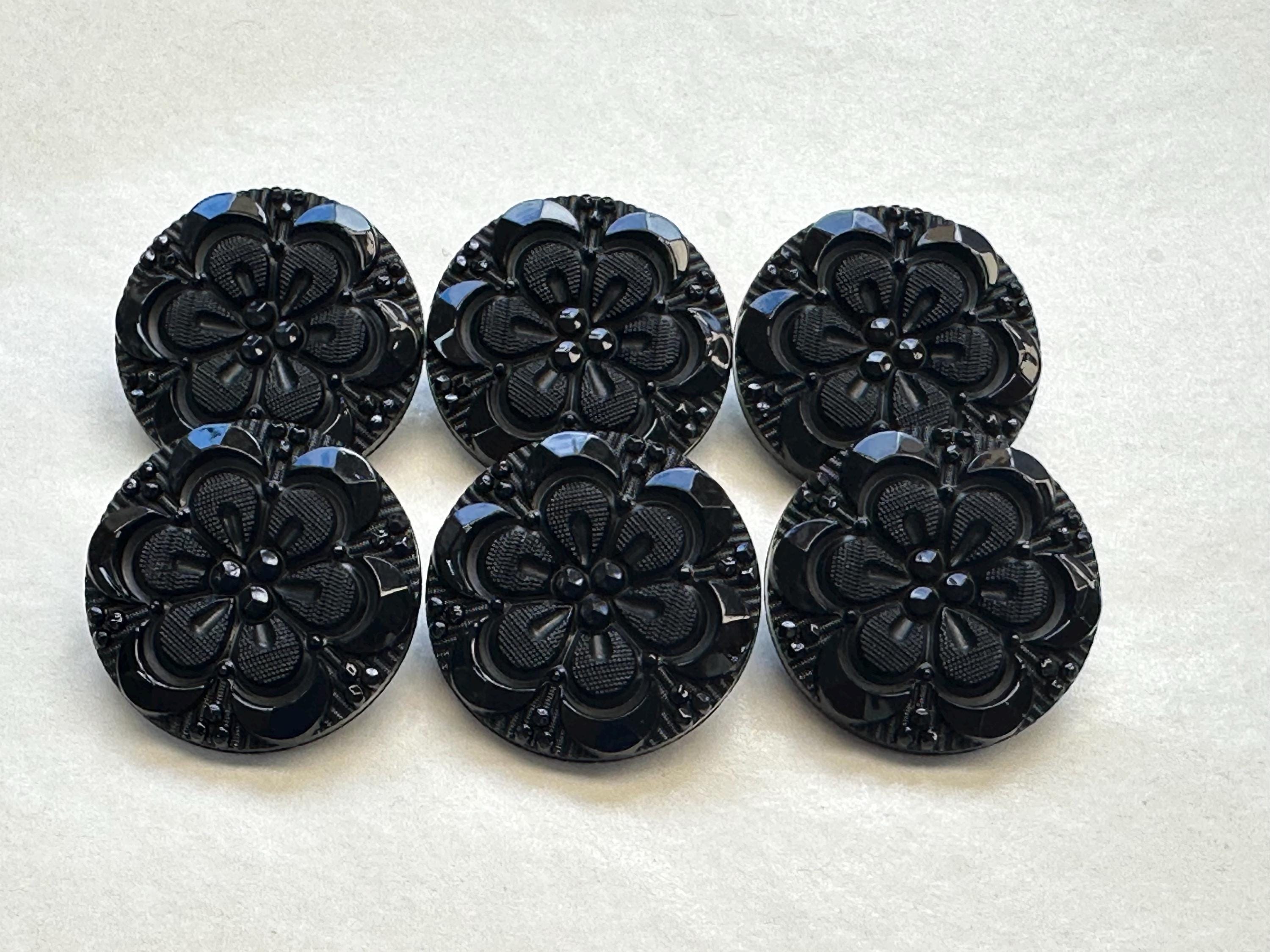 黒ボタン 25 mm 6個セット キラキラ光る花柄 - Etsy 日本