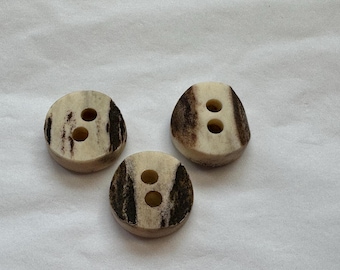 Genuine Stag Horn Buttons 18mm: Natural Eco Finish, Set of 3