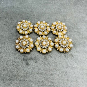 Faux pearl buttons in a gold tone and diamante setting 20mm a set of 6