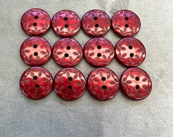 Leaf buttons burgundy pearly finish 17mm a set of 12