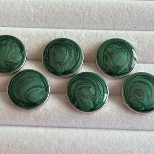 Forest Green Enamel Buttons: Silver-Tone Shank, 20mm (Set of Six
