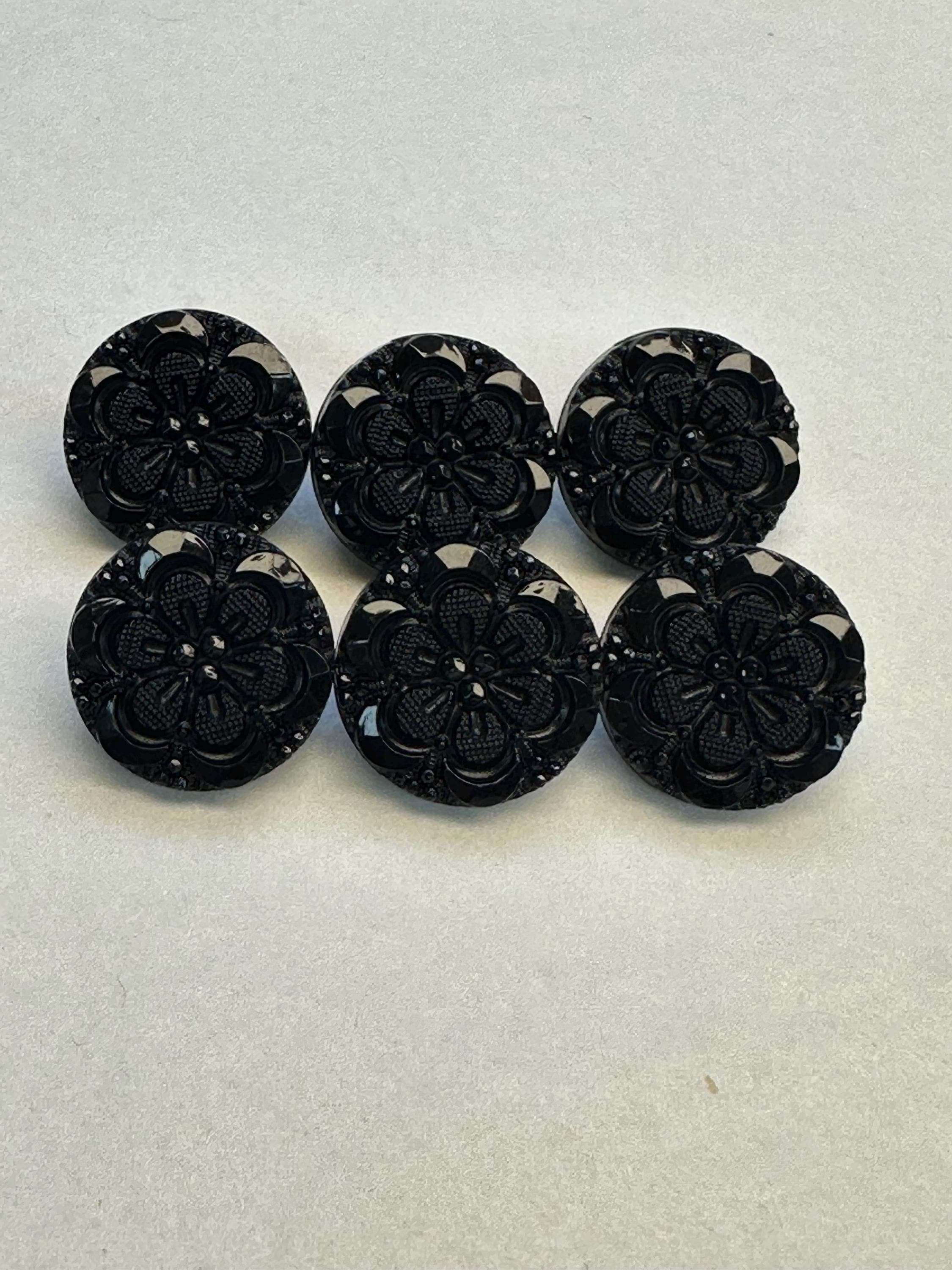 黒ボタン 15 mm 6個セット キラキラ光る花柄 - Etsy 日本