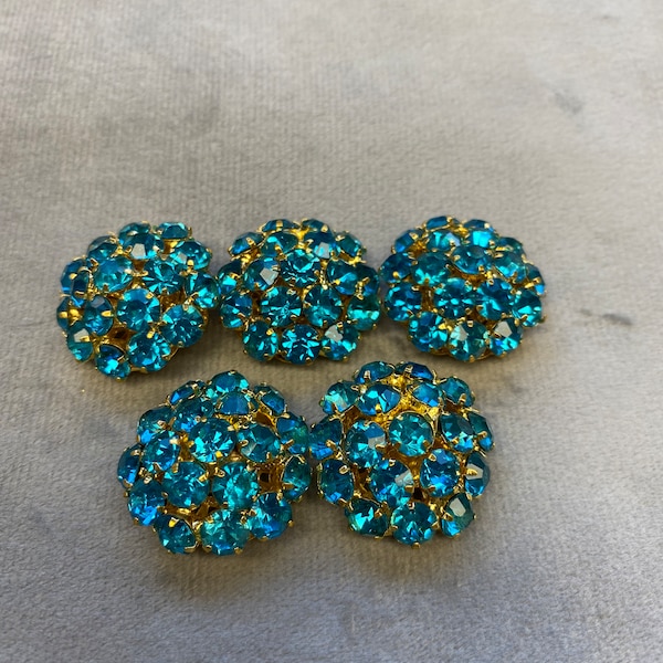 Boutons en strass turquoise et doré 25 mm le lot de 5