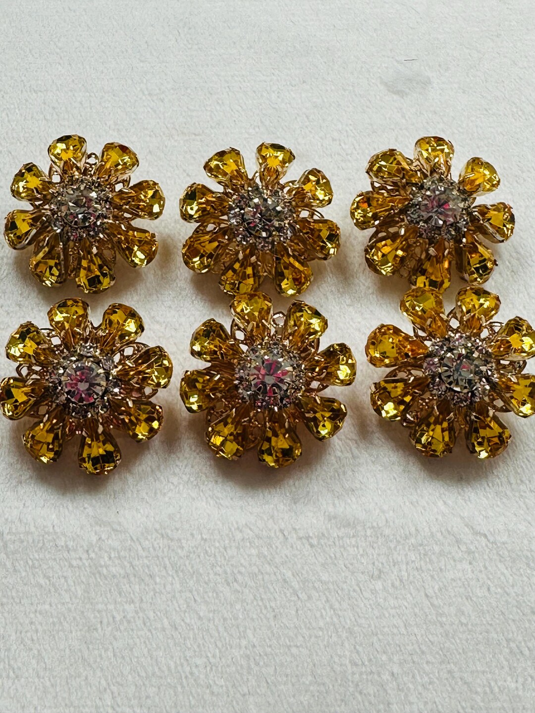 Yellow Button Set Yellow Rhinestone Buttons 26mm a Set of Six Set in Gold-tone Metal - Etsy