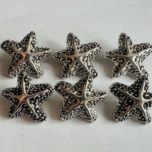 Silver-Tone Metal Starfish Buttons: Beach Theme Crafting, Set of 6