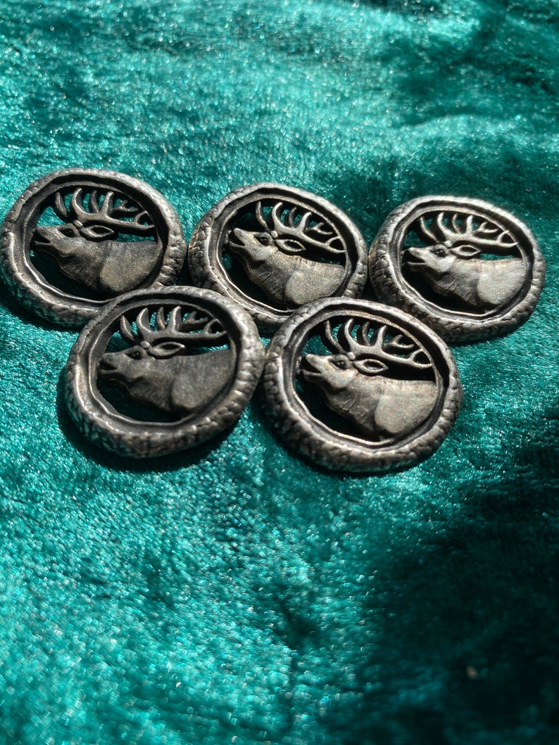 Metal Buttons Stag Design Pewter Effect 23mm a Set of 5 Etsy