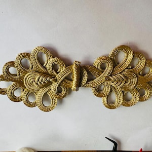 Gold-Tone Ornate Frog Closure: Cloak Fastener, Knitwear Accent