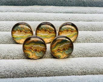 Agate effect buttons metal and glass 21mm a set of 5