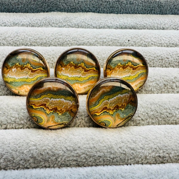 Agate effect buttons metal and glass 21mm a set of 5