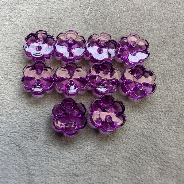 Flower buttons purple glass effect 12mm a set of 10