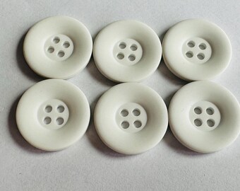 Matte White Buttons 20mm: Raised Border, Four-Hole - Set of 6