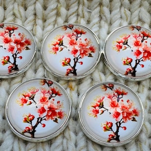 Set aus 5 Näh-, Strickknöpfen - Kirschblüten Knöpfe 22mm - Glas & Metall