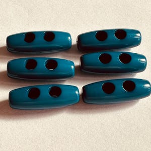 Teal Toggle Buttons 25mm: Shiny Finish, Sew-Through - Set of 6