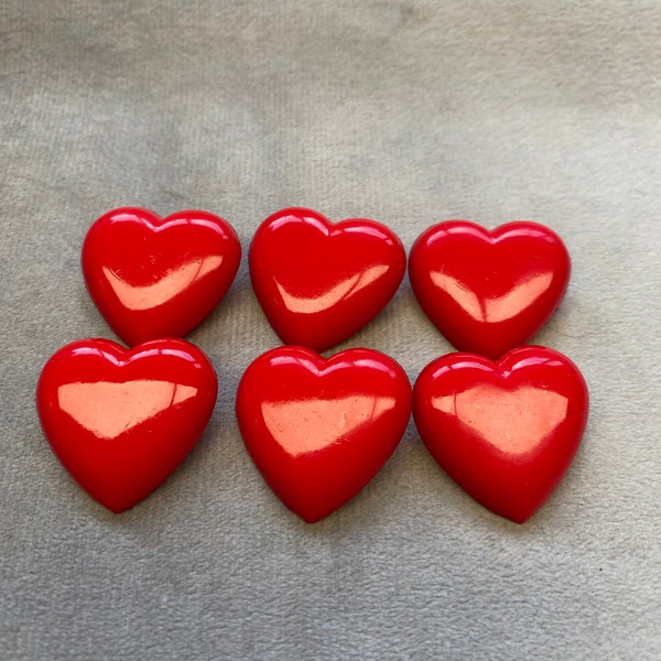 Heart buttons red glossy finish 26mm a set of 6