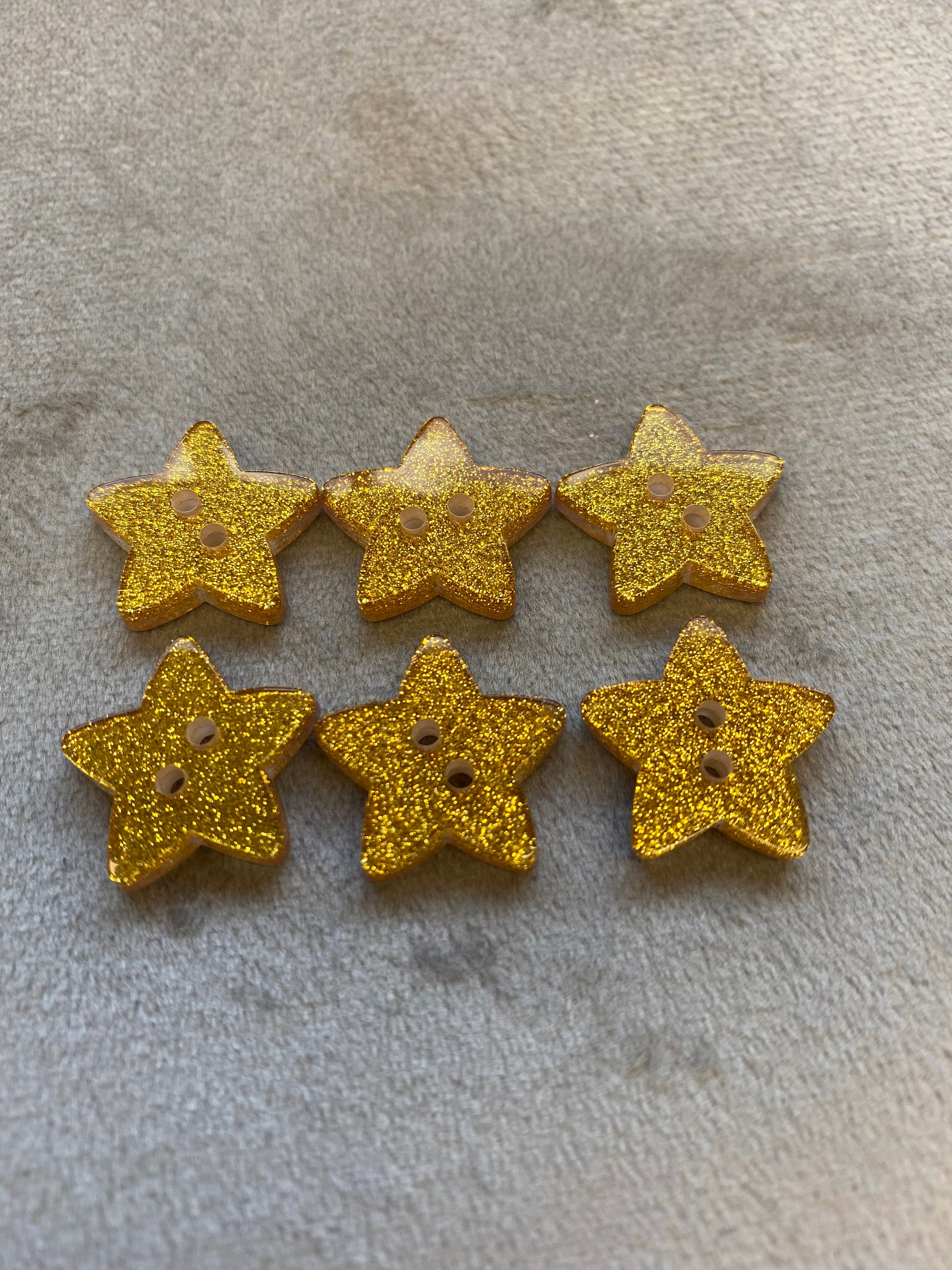 Glitter star buttons gold tone 17mm a set of 6