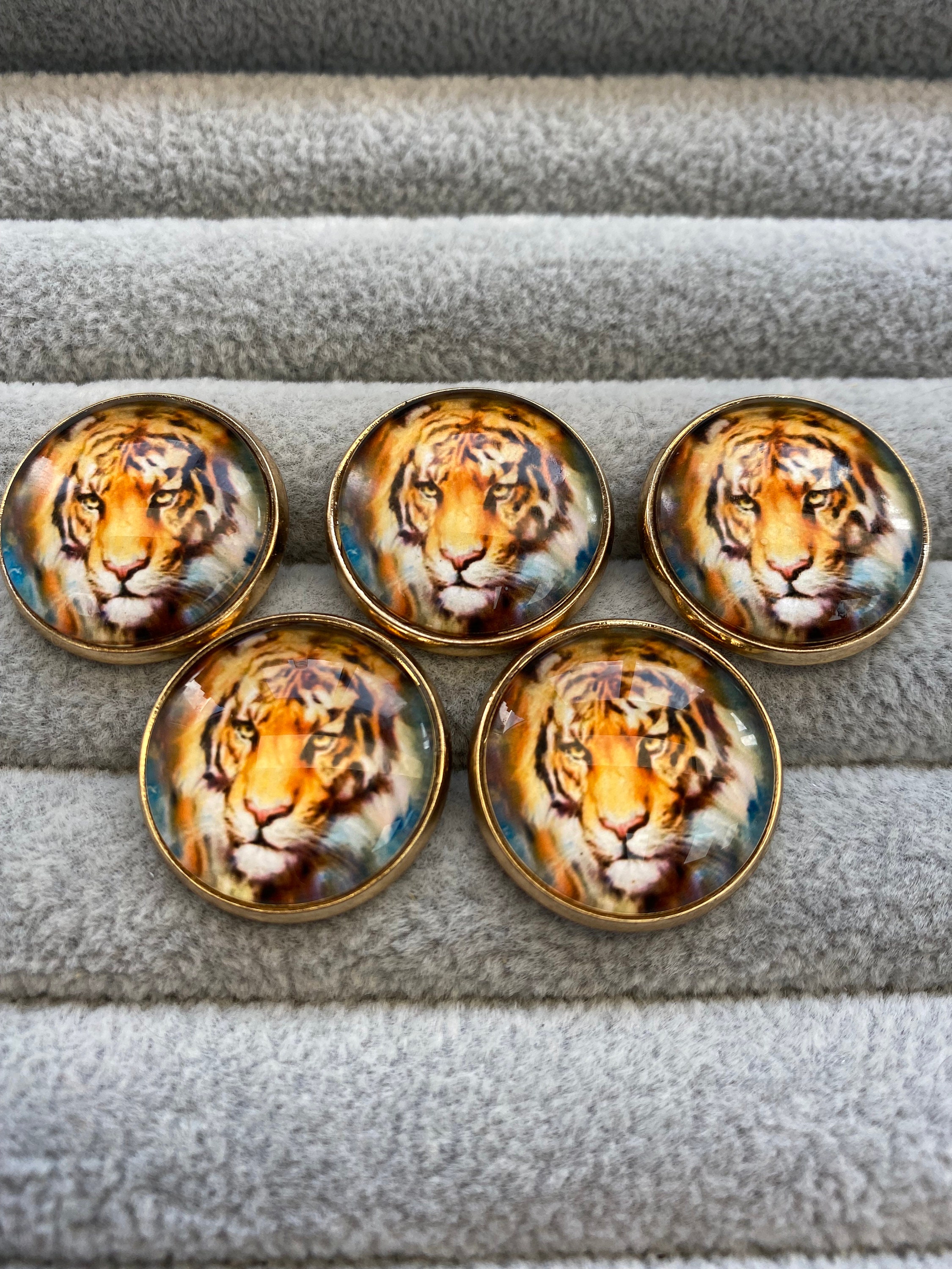 Tiger Shell Button Tiger Buttons Glass and Metal 21mm a Set of 5 - Etsy UK