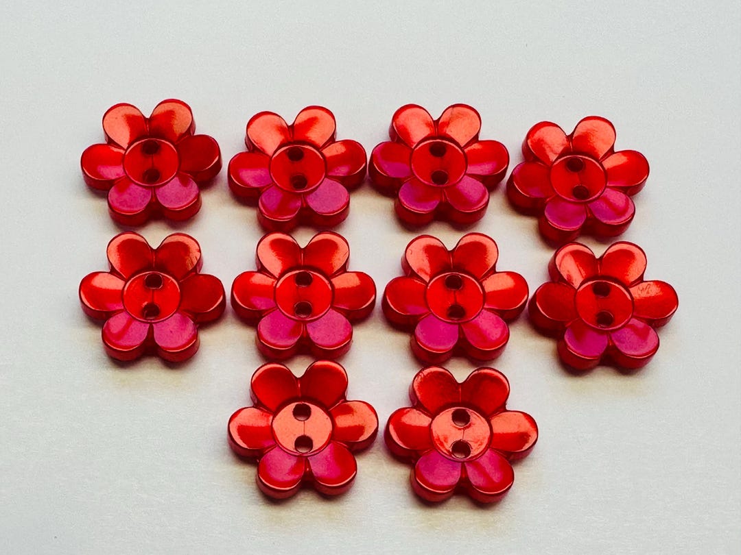Red Flower Buttons 18mm Pearlised Finish Sew-through a Set of Ten - Etsy