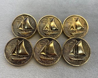 Yacht buttons gold-tone metal vintage 21mm a set of 6