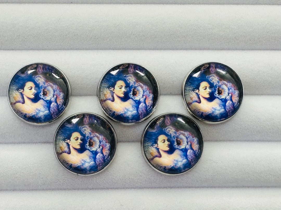 Mystical Woman Buttons 22mm a Set of Five Glass and Metal Pre ...