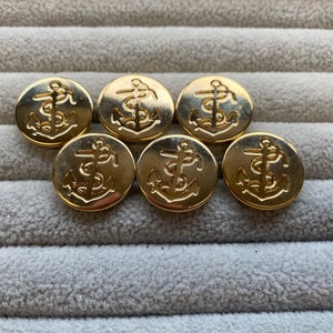 Anchor buttons gold tone metal 19mm a set of 6