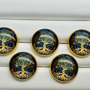 Botones Árbol de la Vida de 22 mm en caña de vidrio y metal, juego de cinco
