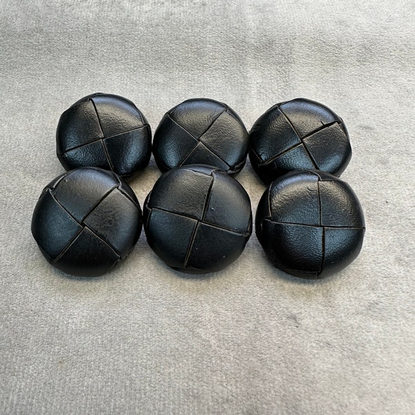 Leather buttons black football style 28mm a set of 6