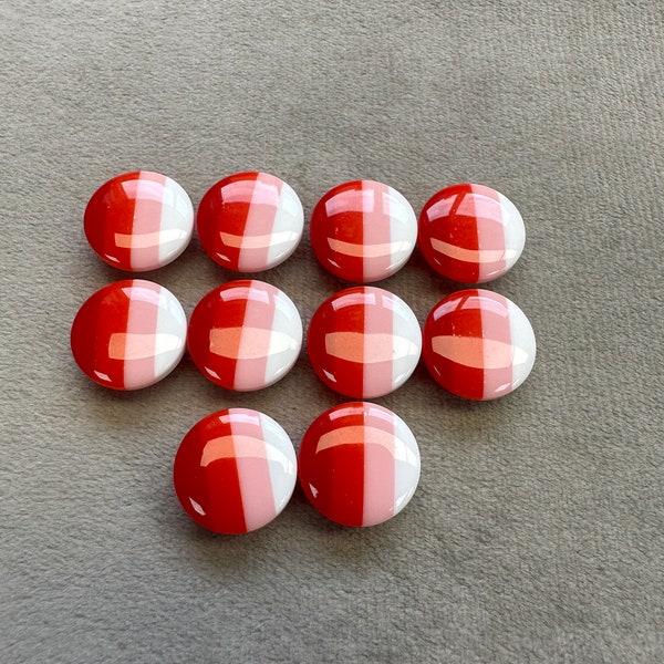 Striped buttons red and pink 14mm a set of 10