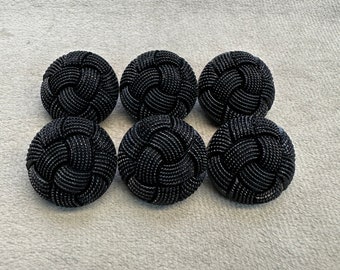 Textured buttons black woven effect 20mm a set of 6