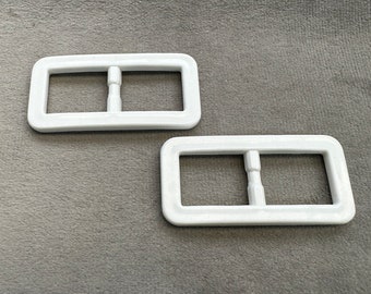 White slide buckles a set of 2 to fit belts 16mm