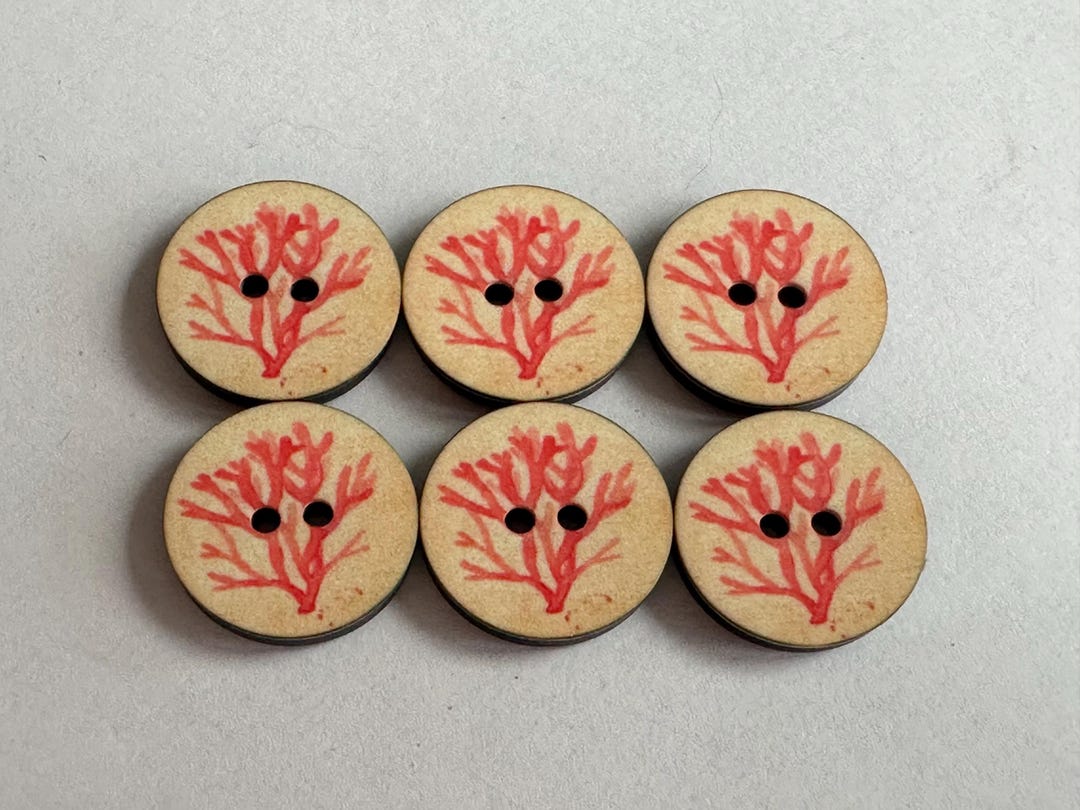 Coral Design Buttons: Pink & Beige, Seaside Theme (set of Six 18mm ...