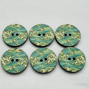 Ocean waves buttons 23mm green tones sew through sold as a set of six buttons