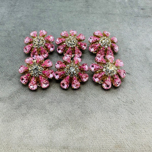 Jewel buttons pink in a gold-tone metal setting 26mm a set of 6