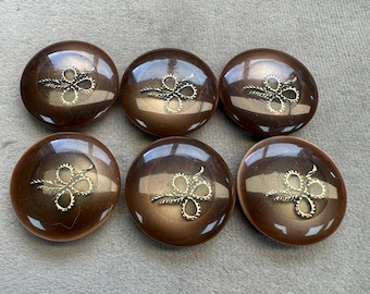 Brown buttons gold-tone bow design 28mm a set of 6