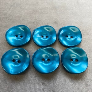 Glossy buttons teal blue satin finish 24mm a set of 6