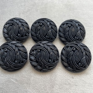 Textured buttons black vine design 27mm a set of 6