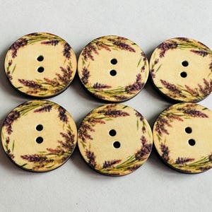 Lavender Flower Buttons: 23mm Printed Botanical Design, Set of 6