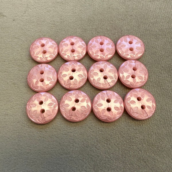 Pearly buttons pink leaf design 14mm a set of 12